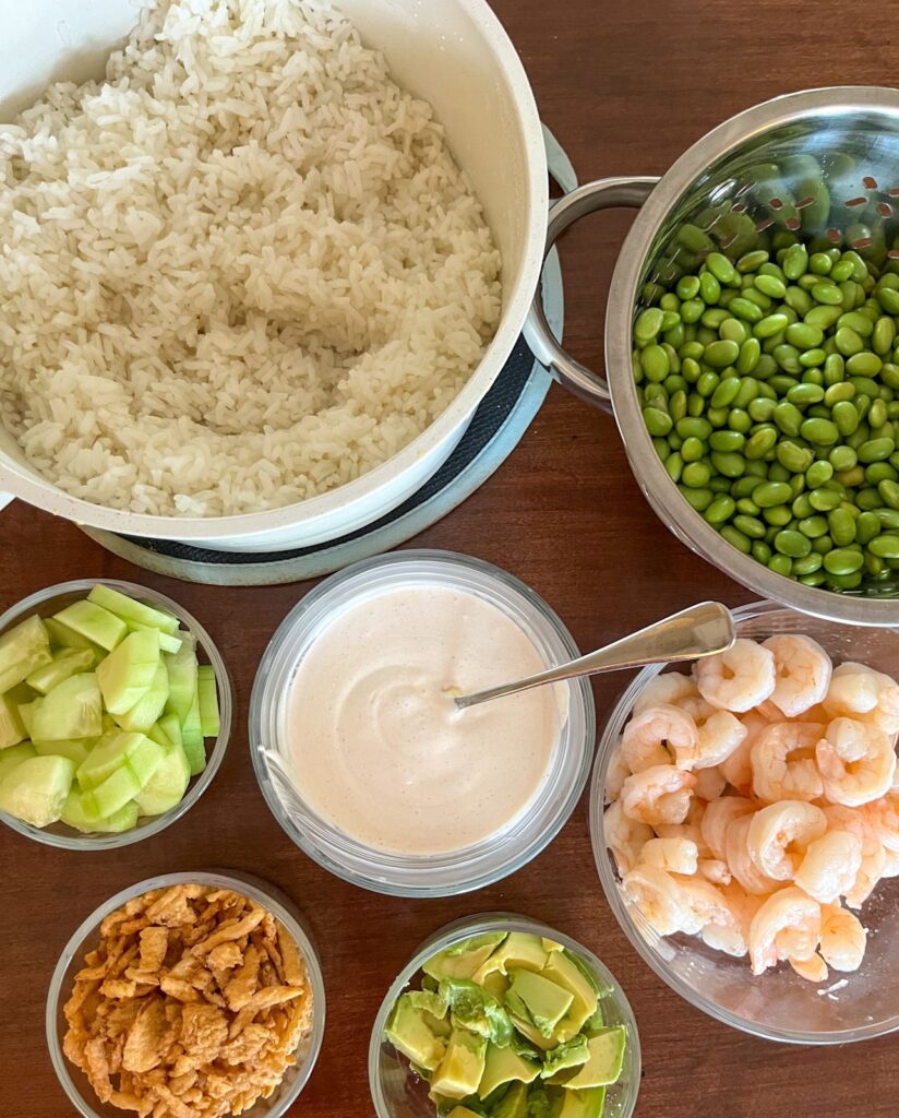Ingredient shot. All the ingredients in individual bowls.