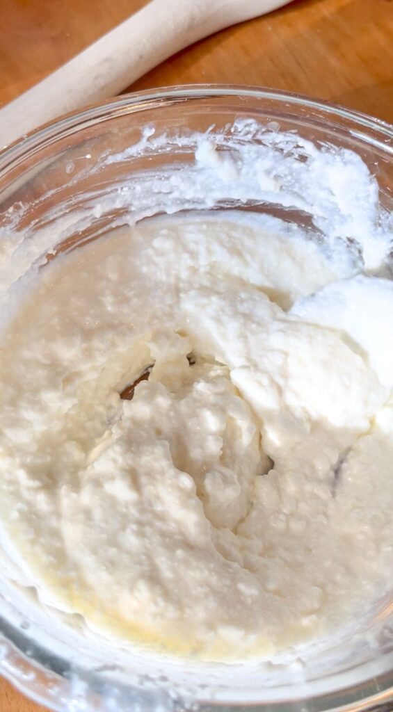 Whipped cottage cheese in a medium bowl