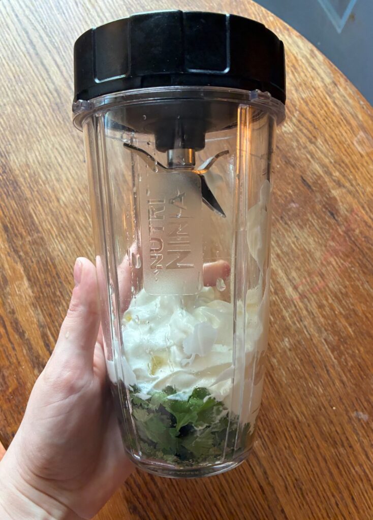 All ingredients in a blender prior to be blended