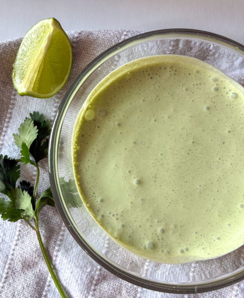 Cilantro lime sauce in a bowl