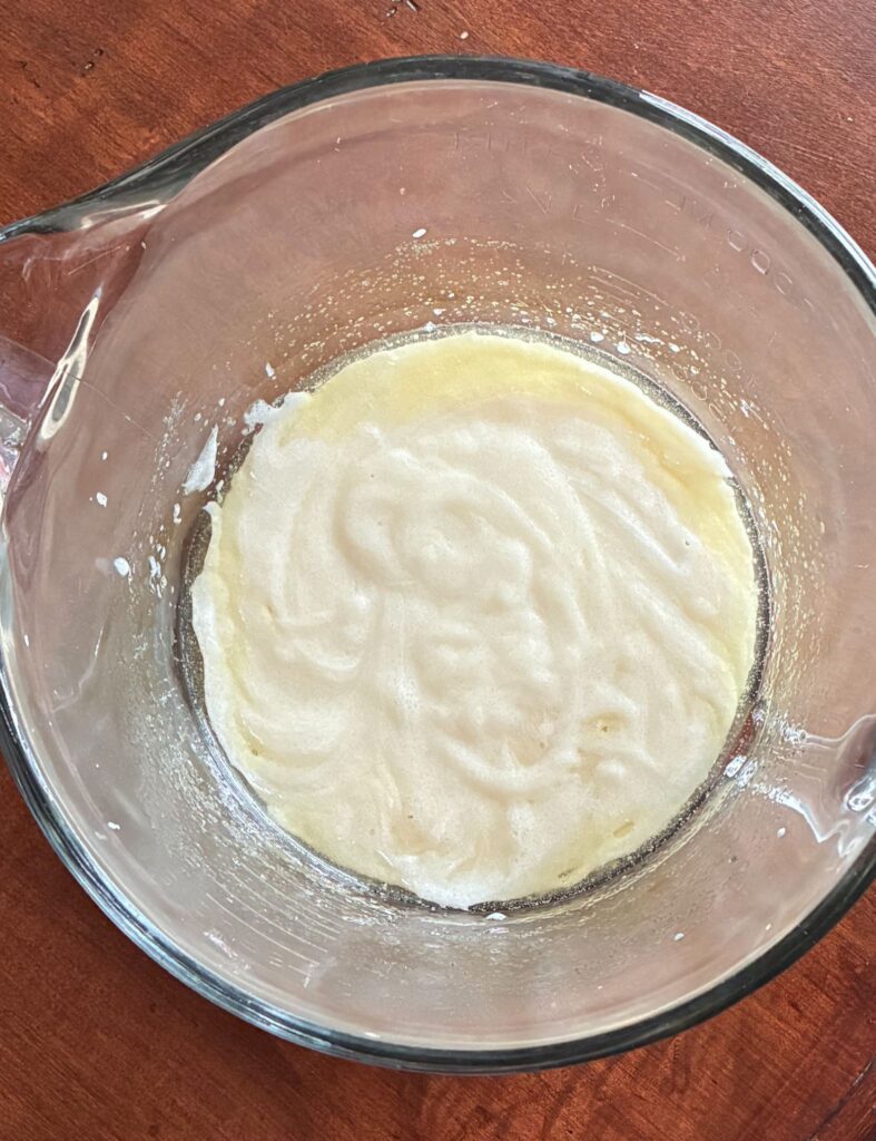 Wet ingredients mixed together in a bowl.