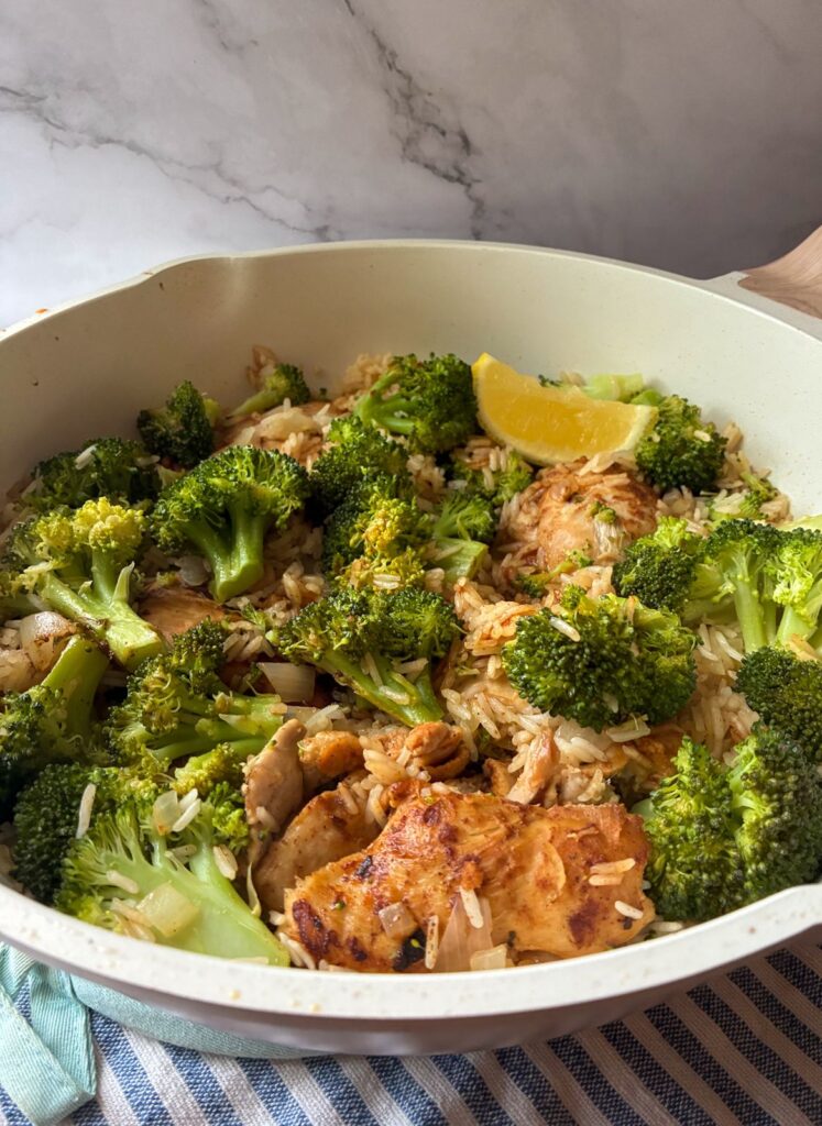 Cooked chicken and rice skillet