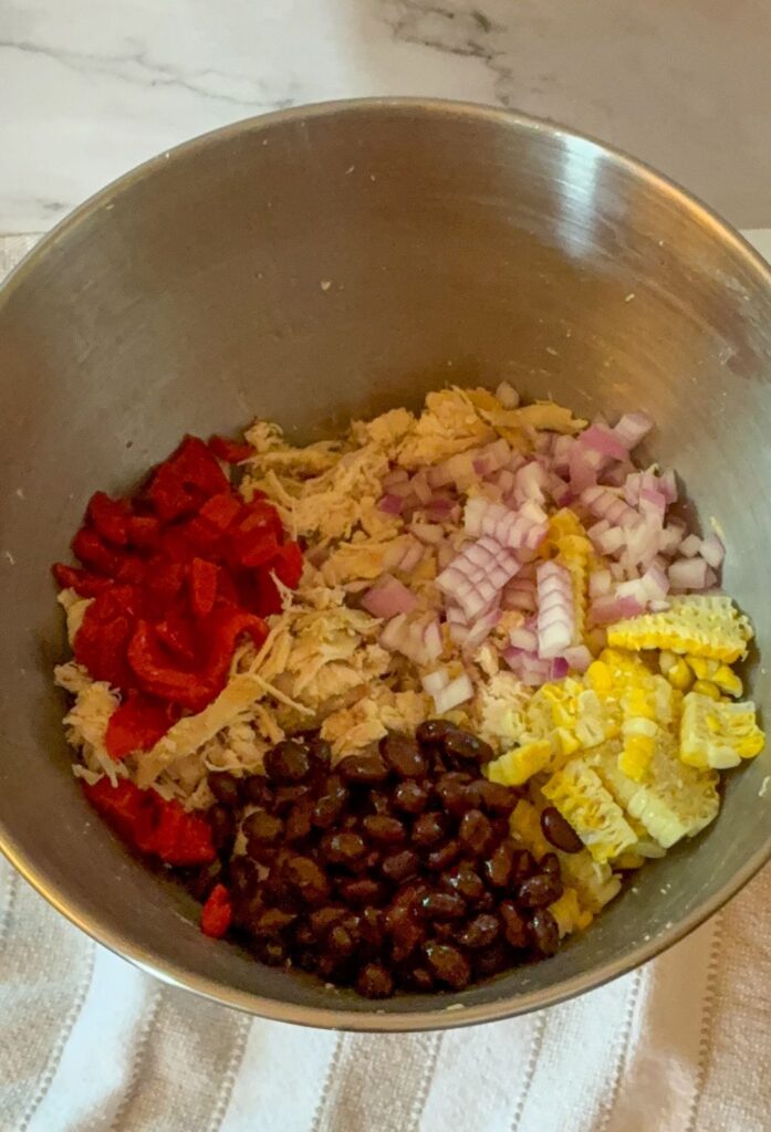 All ingredients in a large bowl prior to being mixed up