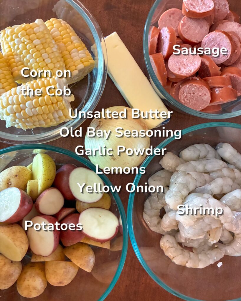 Ingredients in bowls with labels on them