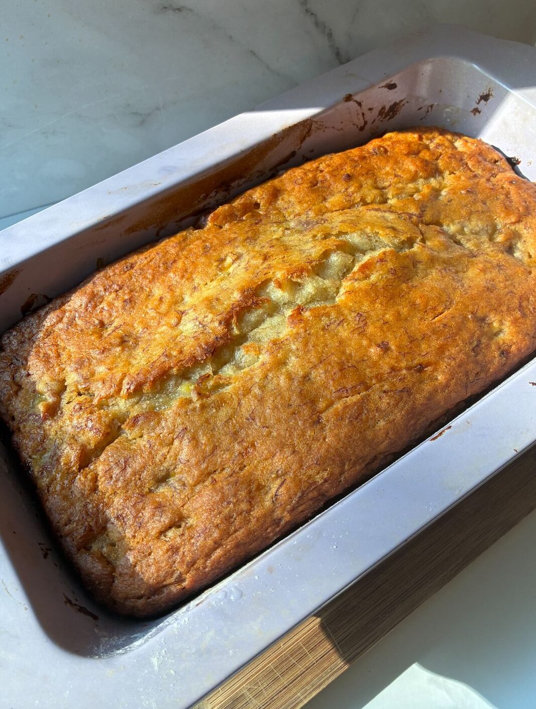 eggless banana bread in the baking pan