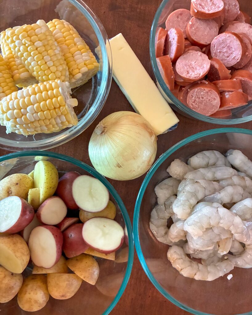 Chopped vegetables in individual bowls