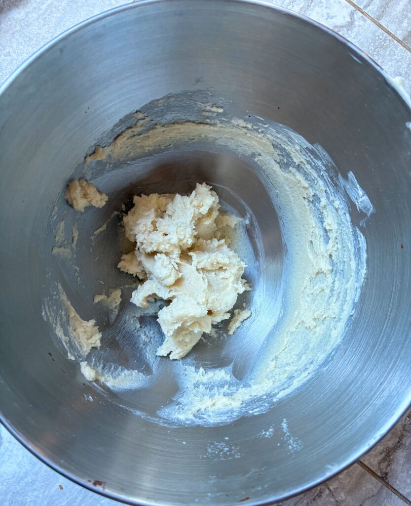 sugars and butters creamed in a large bowl for double chocolate cookies without eggs
