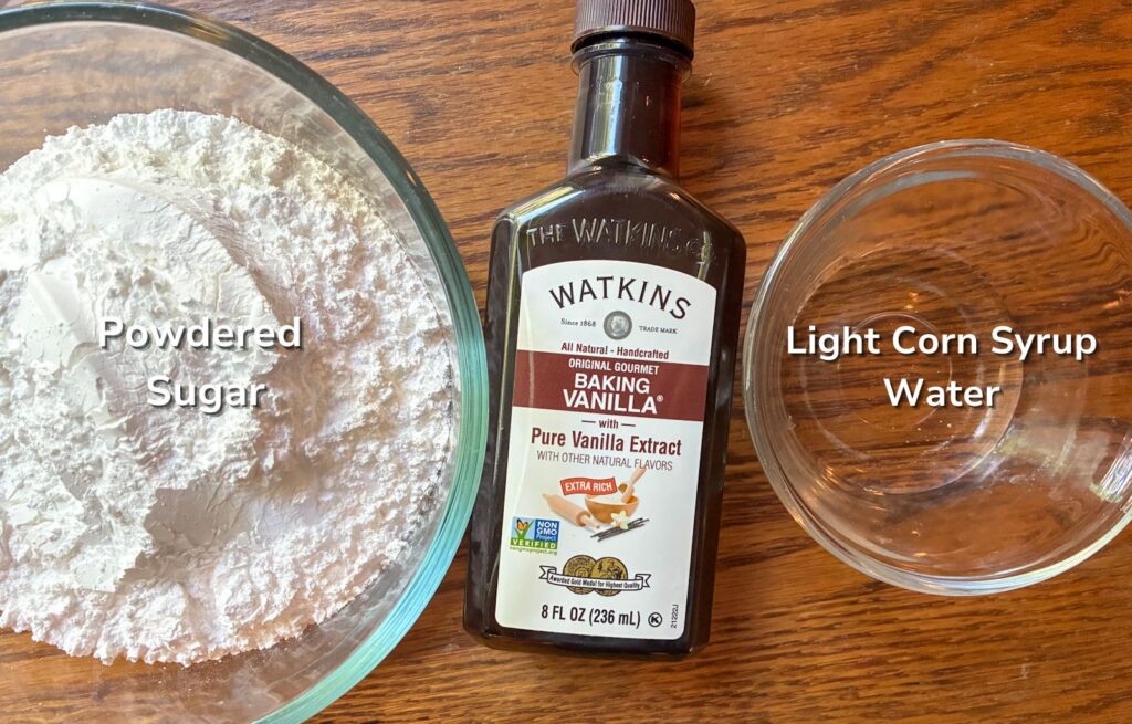 Eggless royal icing ingredients laid out on a table