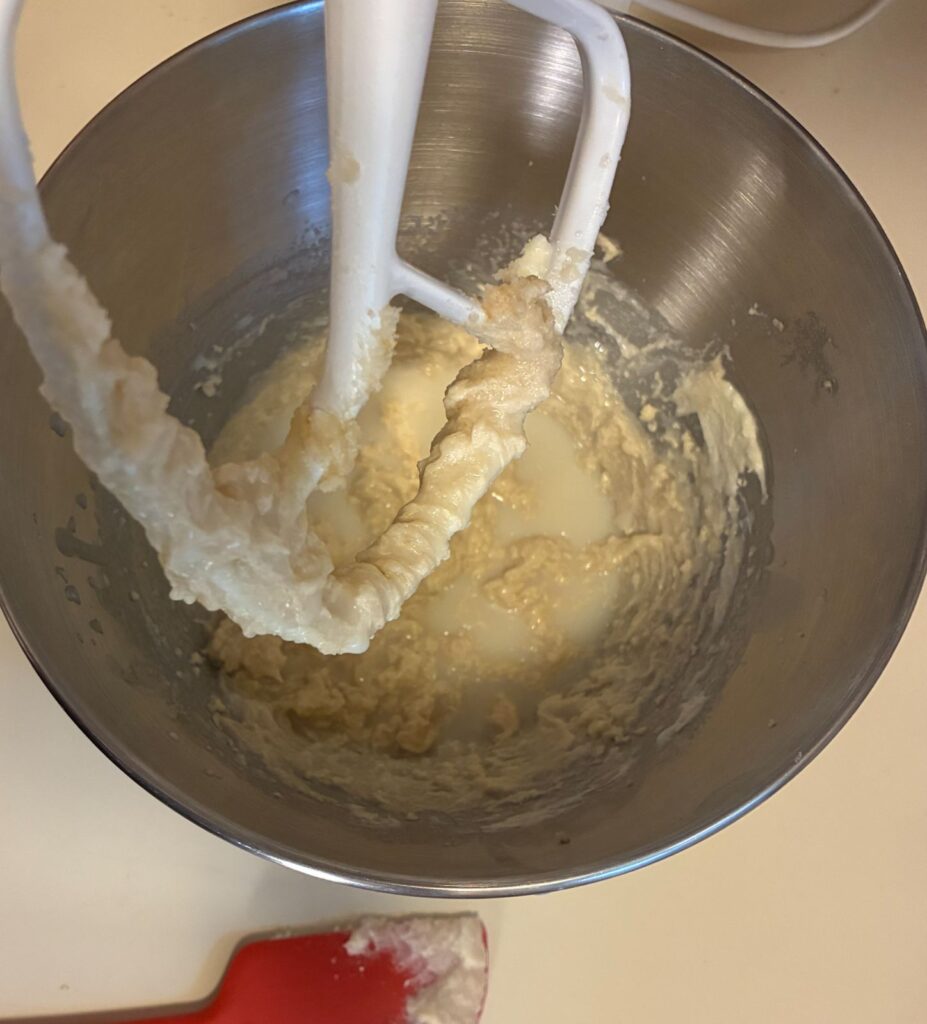 butter and sugar creamed together in a large mixing bowl