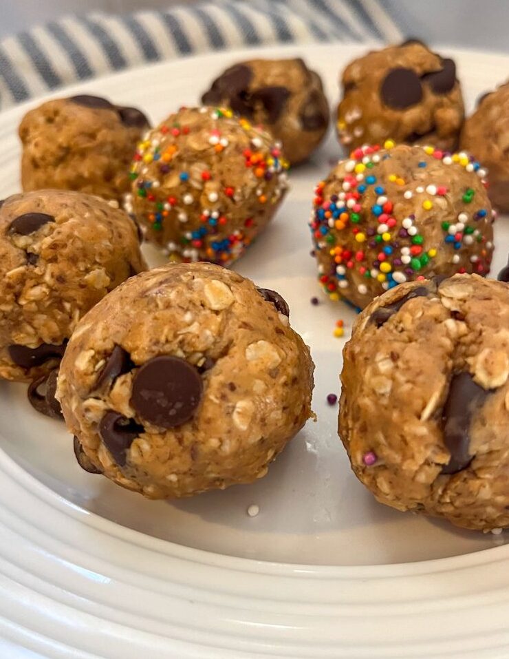 protein balls with sunflower butter on a plate