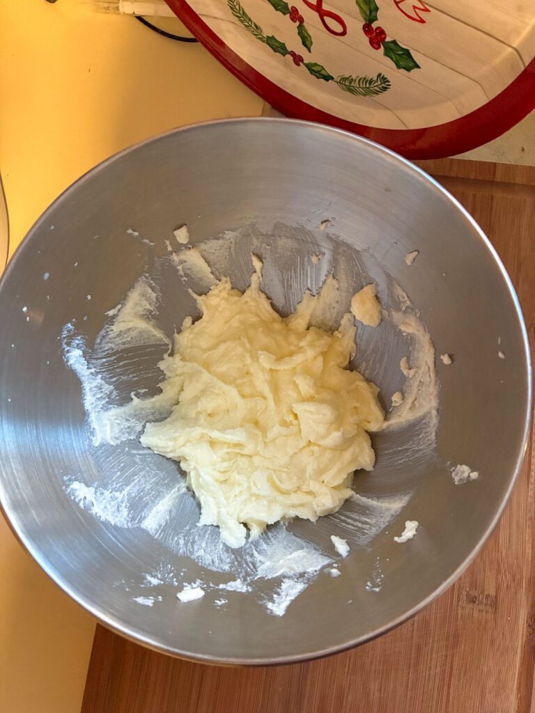 butter and sugar creamed together in a large mixing bowl