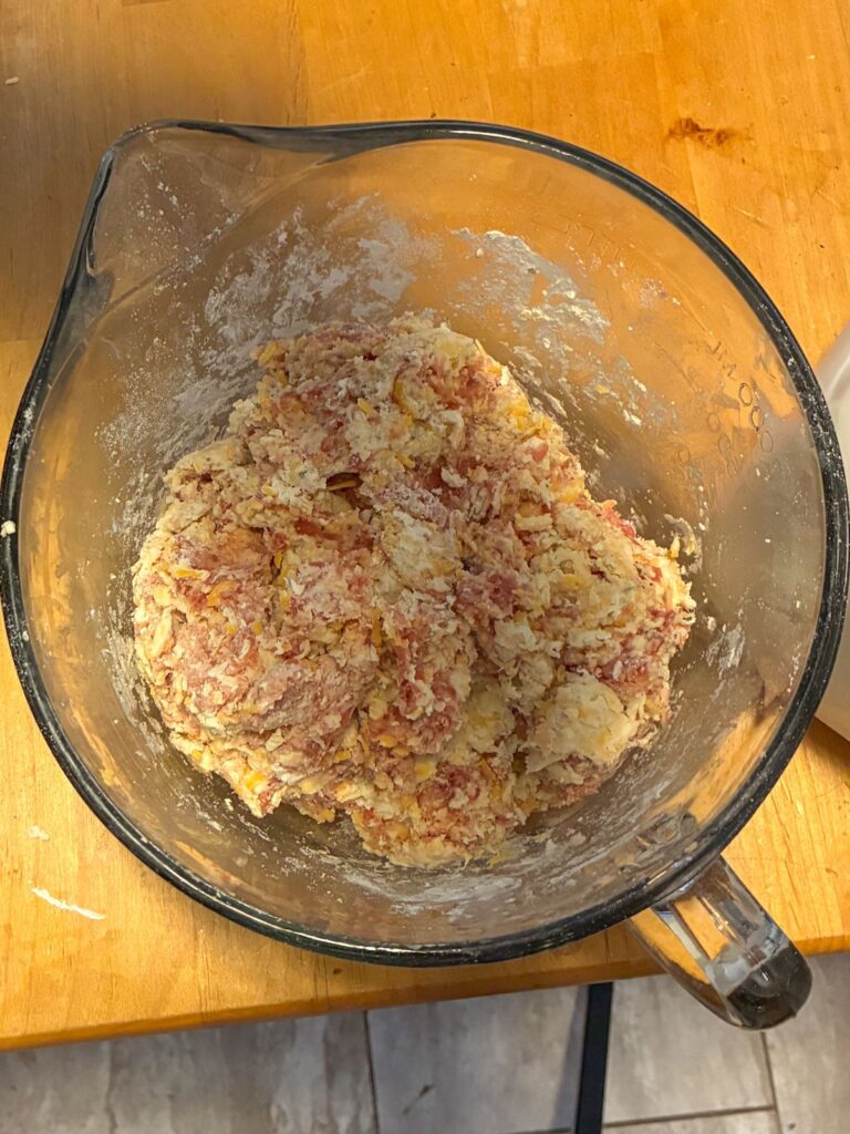 Sausage mixture in a large bowl