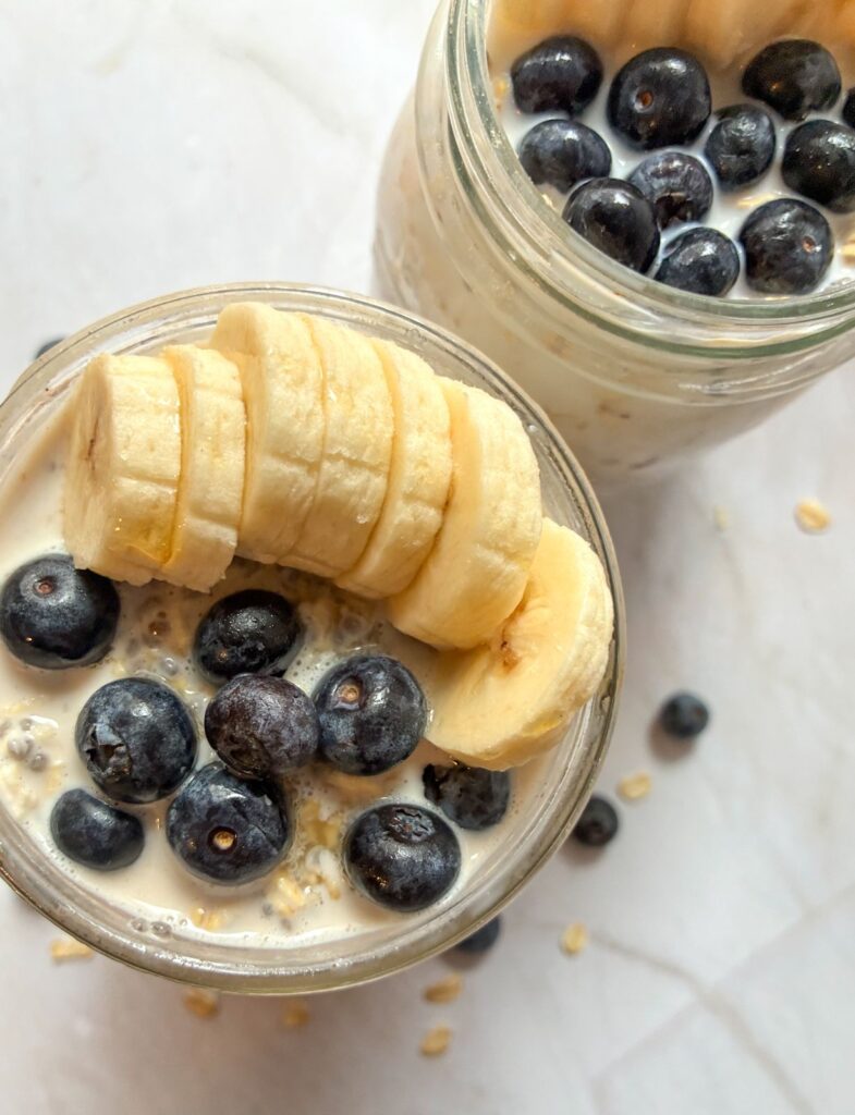 Two top views of overnight oats without peanut butter