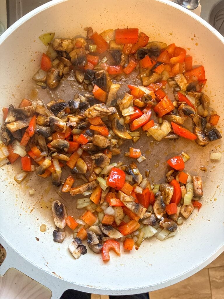 Vegetables sauteed in a large skillet