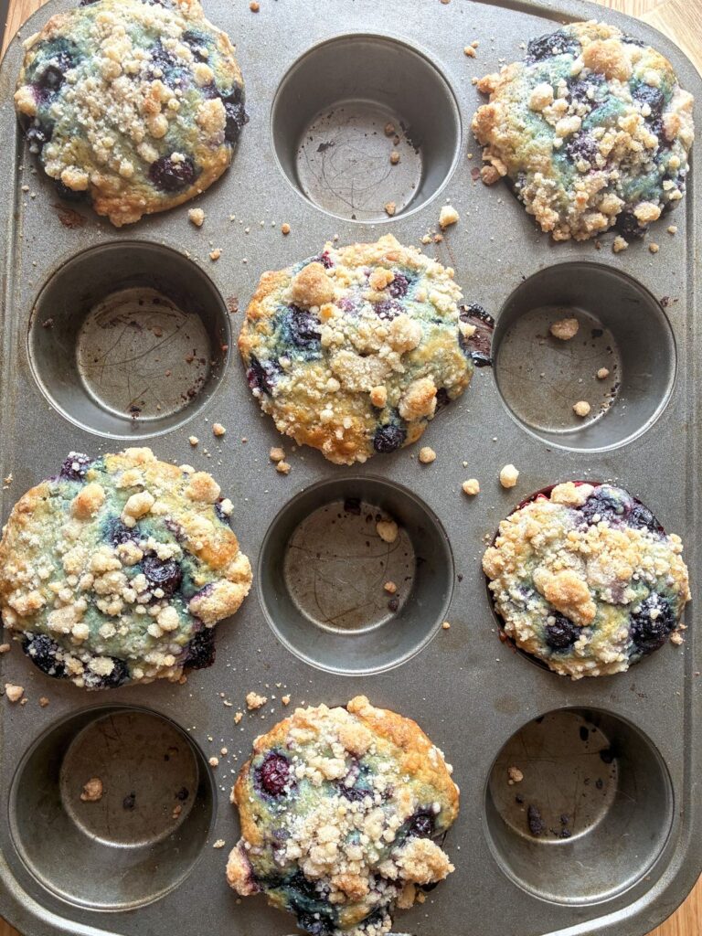 Fresh out of the oven still in the muffin tin, eggless lemon blueberry muffins