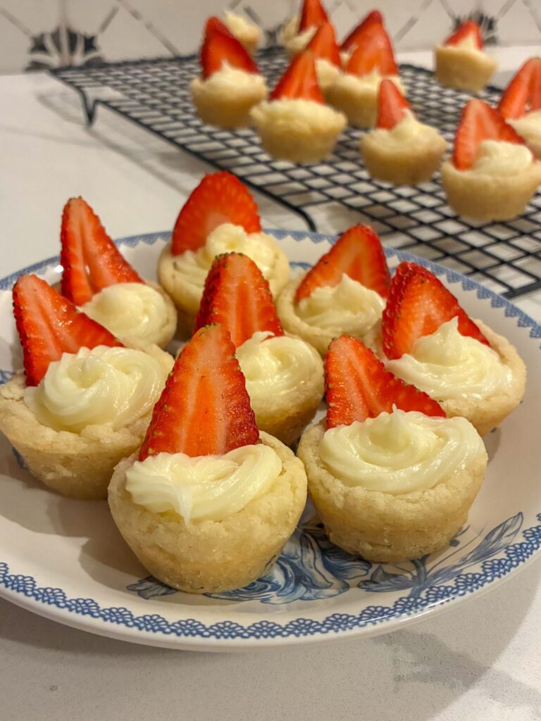eggless sugar cookie mini fruit tarts on a plate