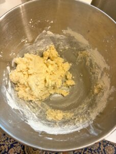 eggless sugar cookie fruit tart dough in a large bowl