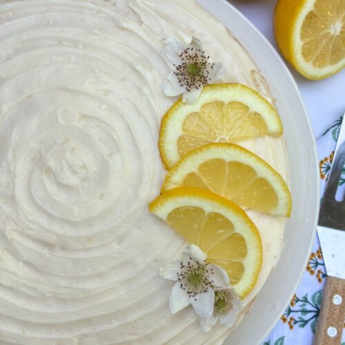 Top view of an eggless lemon cake