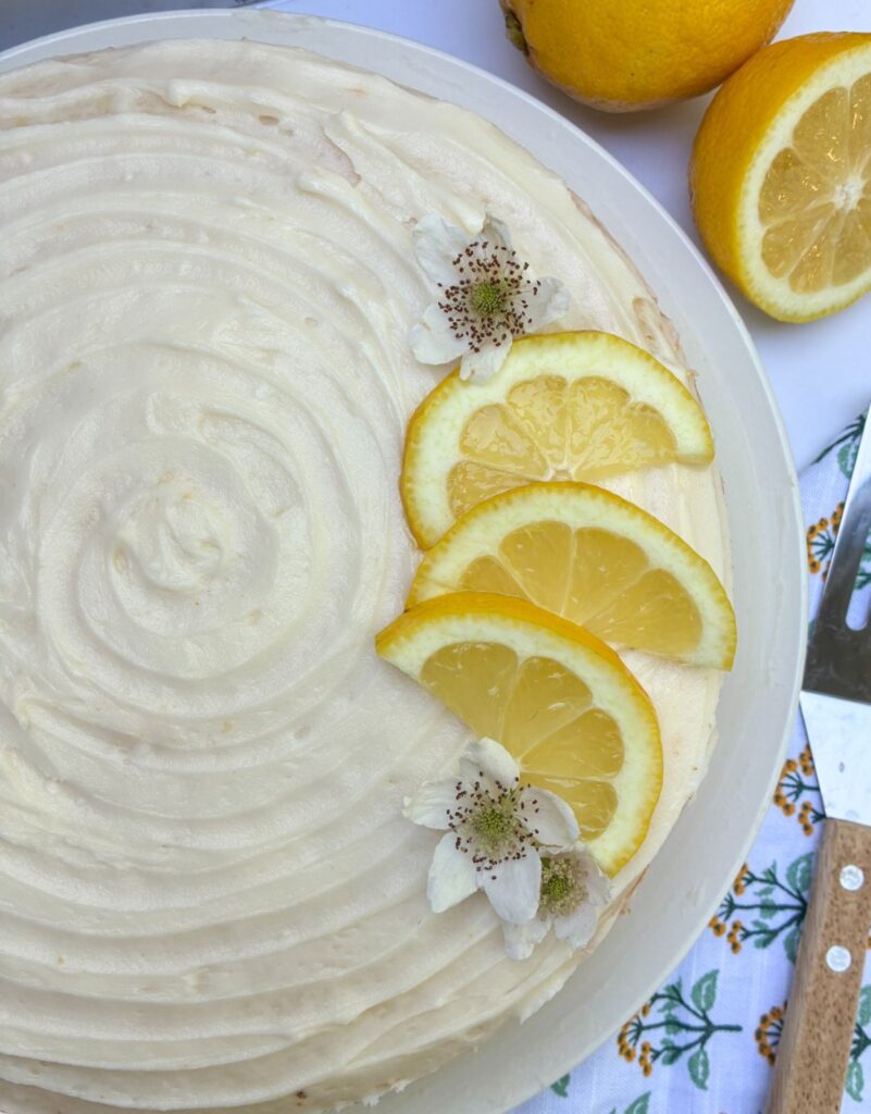 Top view of an eggless lemon cake