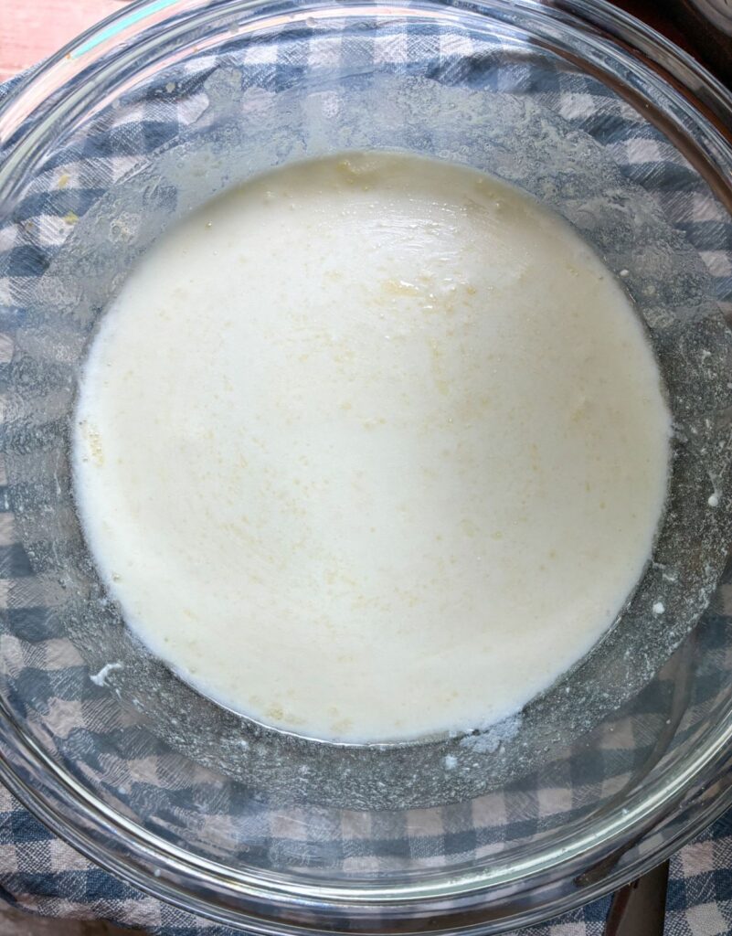 wet ingredients mixed together for eggless lemon cake