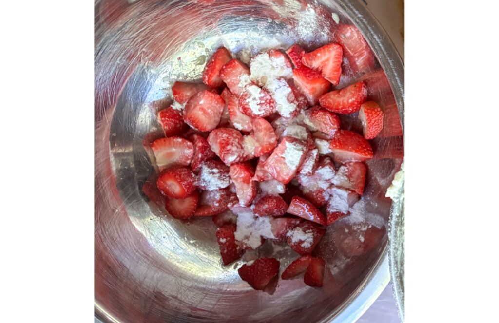 Strawberry mixture in a large bowl