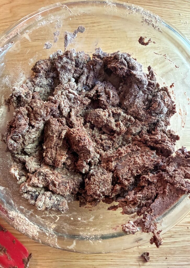Lumpy batter in a large bowl for eggless chocolate cake