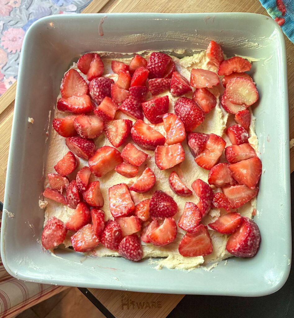 Strawberry layer spread on top