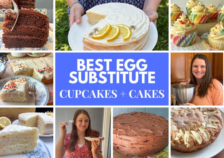 A collage of eggless cakes and cupcakes