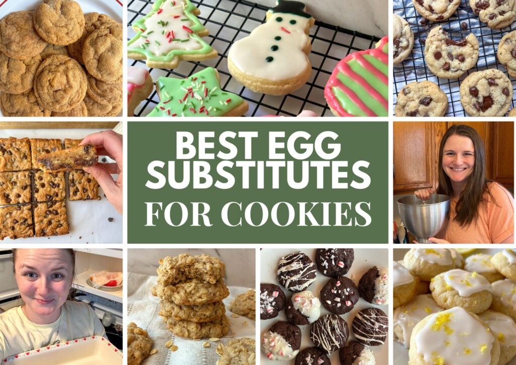 A collage of photos of eggless cookies