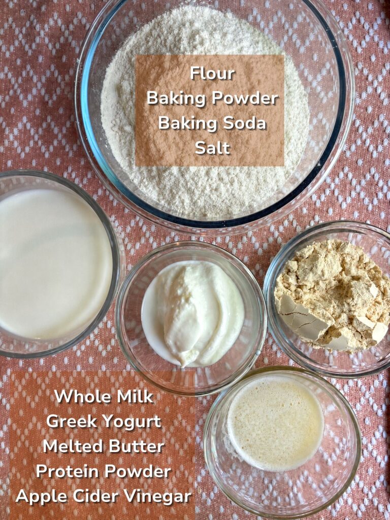 Ingredients in small bowls with labels on them