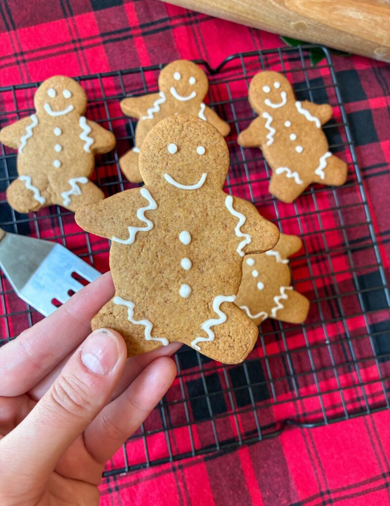 eggless gingerbread man with freshly piped icing on its face