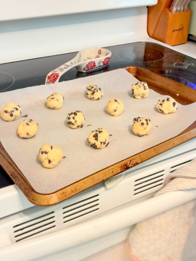 snowball cookies without nuts on a baking sheet