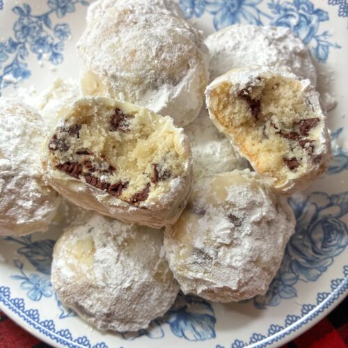 Snowball cookies without nuts on a plate
