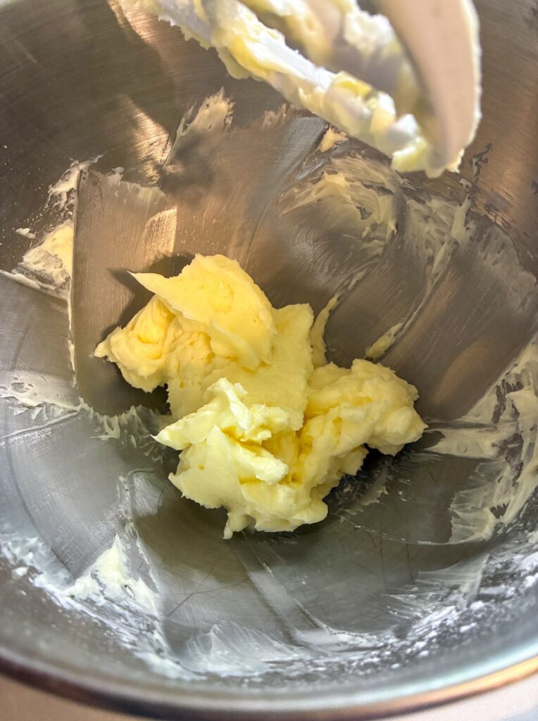butter creamed in a mixing bowl