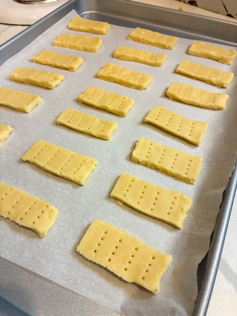 shortbread cookies on a baking sheet
