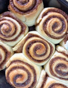 eggless cinnamon rolls fresh out of the oven