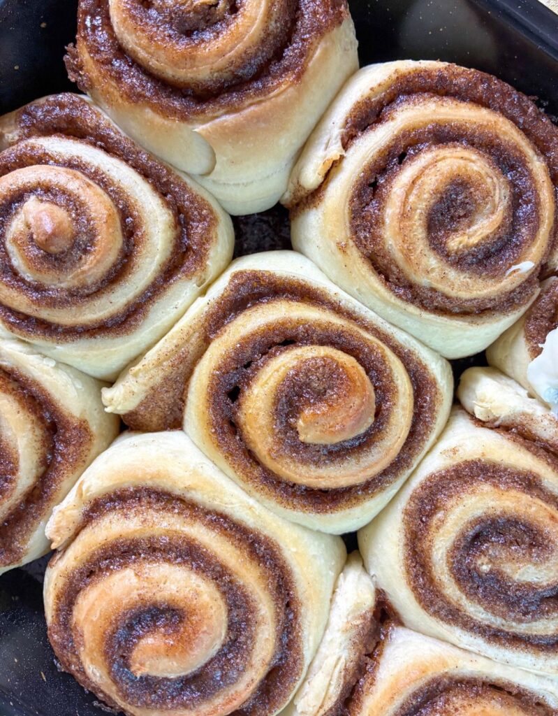 eggless cinnamon rolls fresh out of the oven